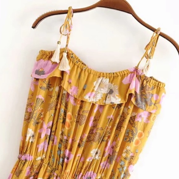 ❤️Bohemian Floral Print Maxi Dress yellow Boho - Picture 6 of 11